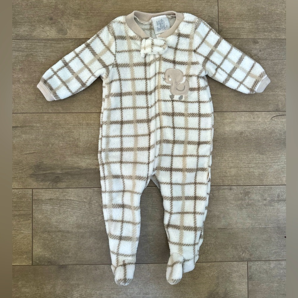 Little and Loved Boutique Fleece Plaid & Duck Baby Boy Footies 0-3 monthsl